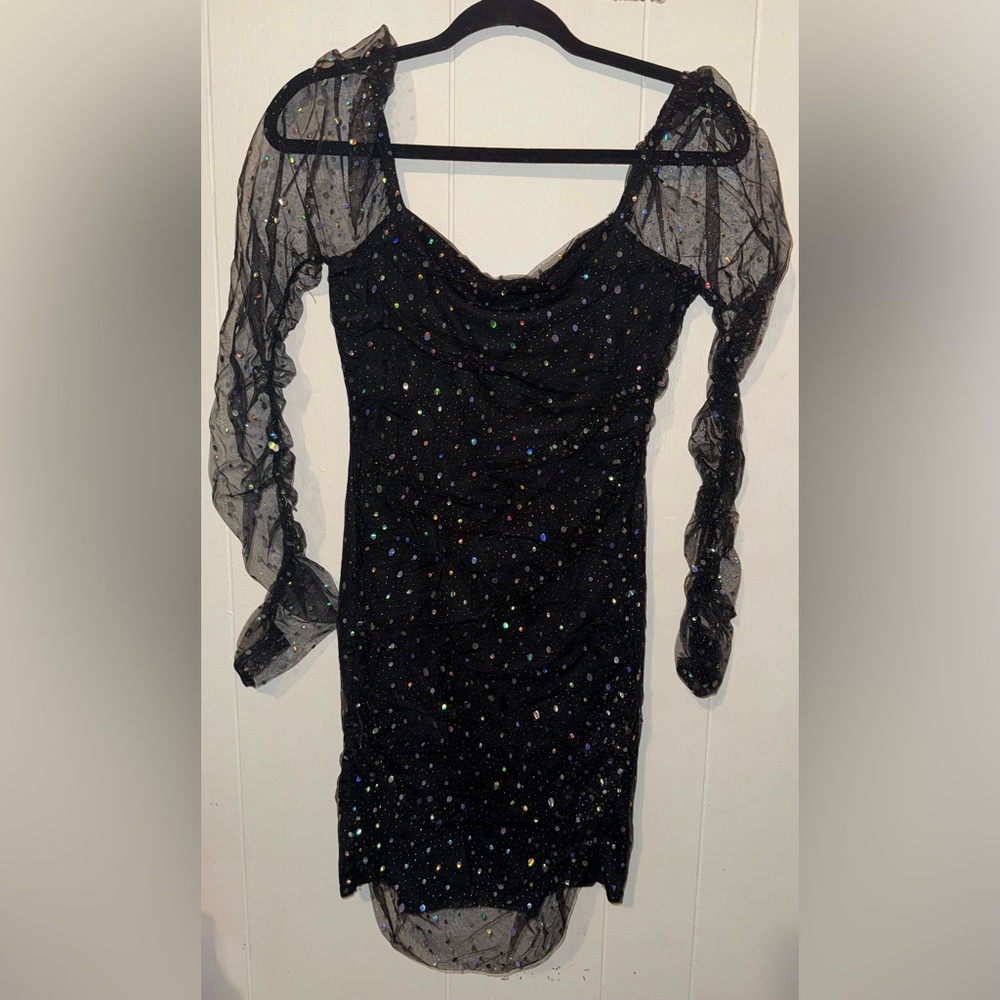 Elegant Black Dress with Sheer Sleeves